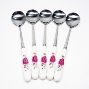 Thìa inox cán sứ in hoa